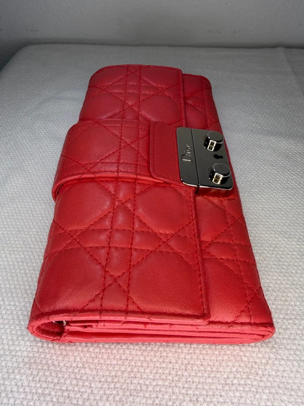 Dior Miss Dior Cannage Long Wallet Lambskin Coral Pink with Silver Hardware